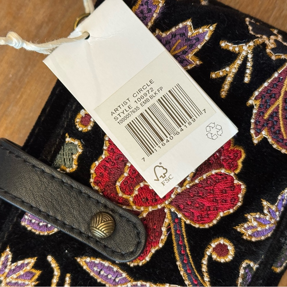 Sakroots Embroidered Large Smartphone Crossbody Embroidered Black Flower Power - Picture 5 of 10